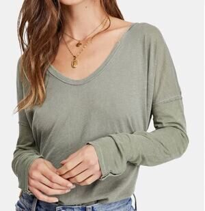 Free People Olive Green Long Sleeve Tee